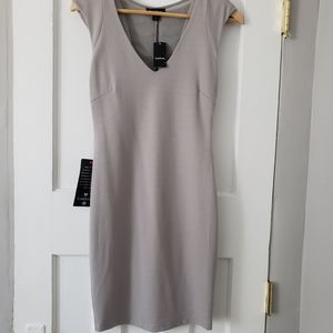 Bebe Addiction Vintage Y2K Sheat Interweave Deep V Midi Dress Grey Sz S NWT